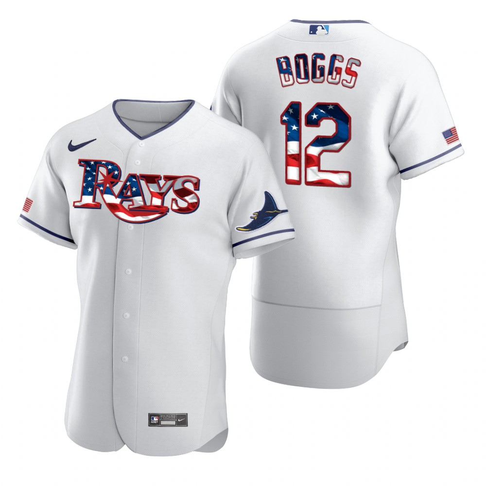 Tampa Bay Rays #12 Wade Boggs Men Nike White Fluttering USA Flag Limited Edition Authentic MLB Jersey